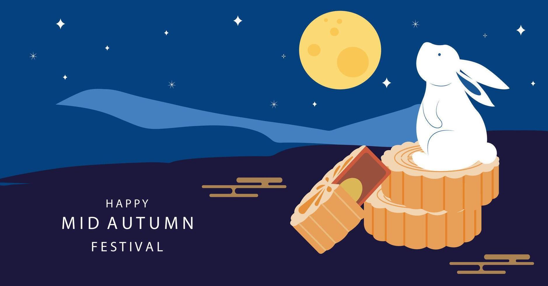 cute mid autumn festival background with rabbit,moon vector