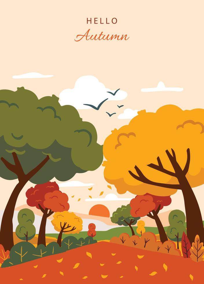 autumn flyer background with beautiful natural scene vector