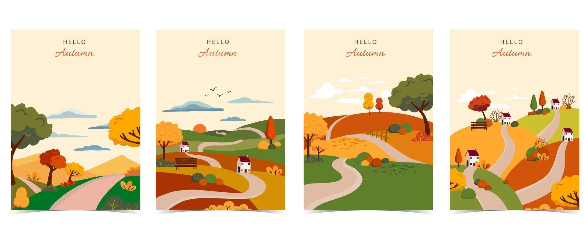 autumn background with beautiful natural scene with road vector