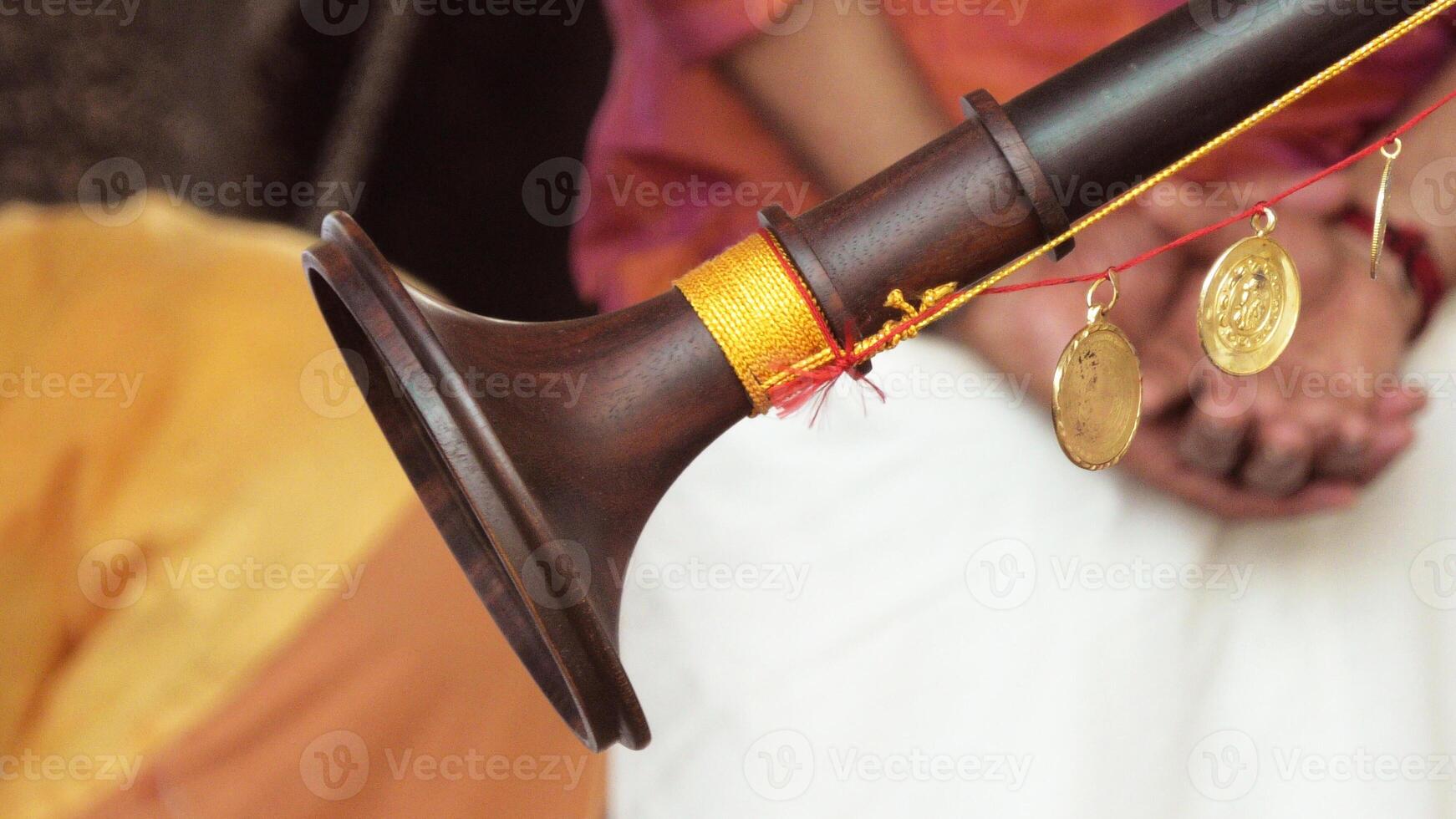 Closeup of Nagaswaram, a South Indian traditional musical instrument photo