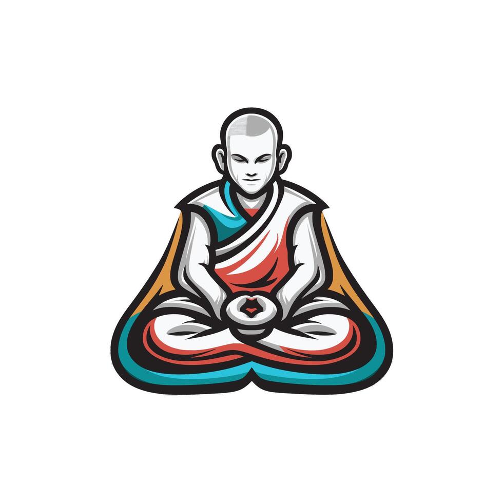 Monk character meditate illustration design logo vector