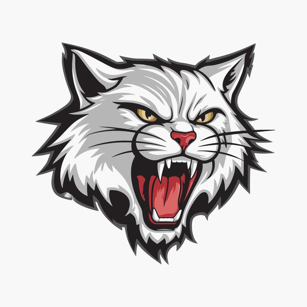 cat design roar illustration logo on white background vector