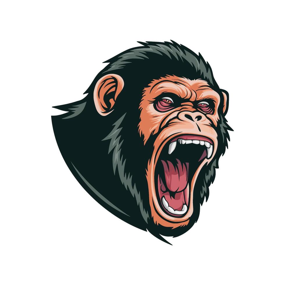 gorilla roar design close up illustration logo icon vector