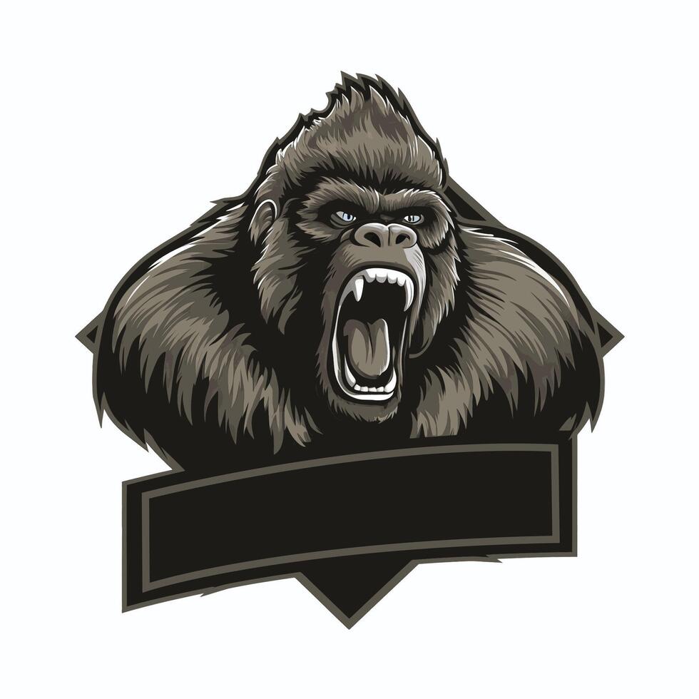gorilla roar design close up illustration logo on white background vector