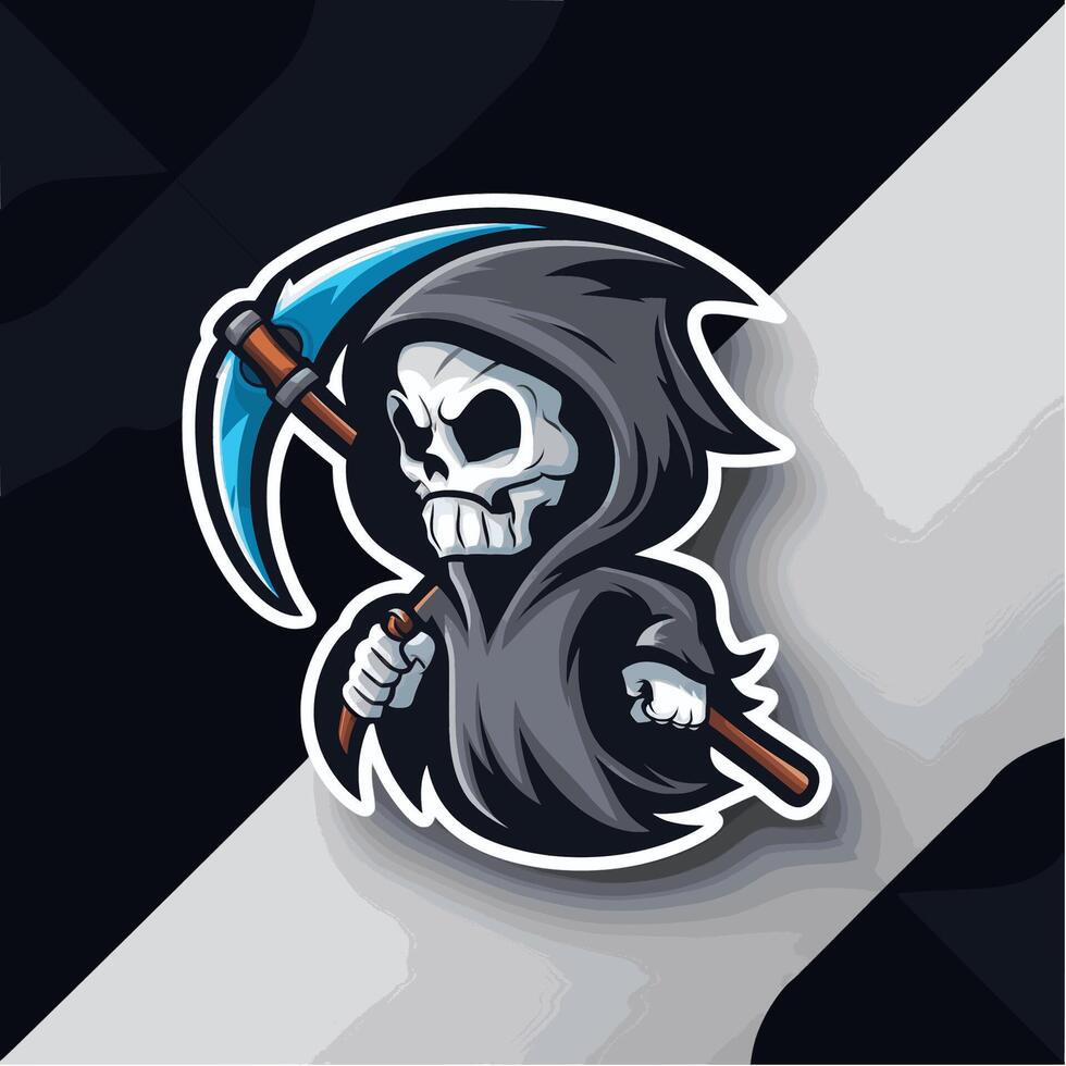grim reaper hold scythe design illustration character vector