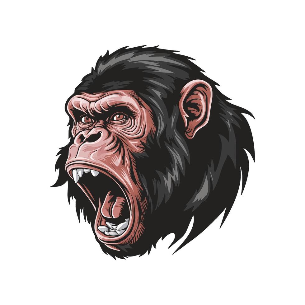 gorilla roar design close up illustration logo vector