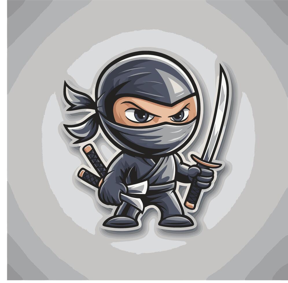 ninja design character illustration on silver background vector