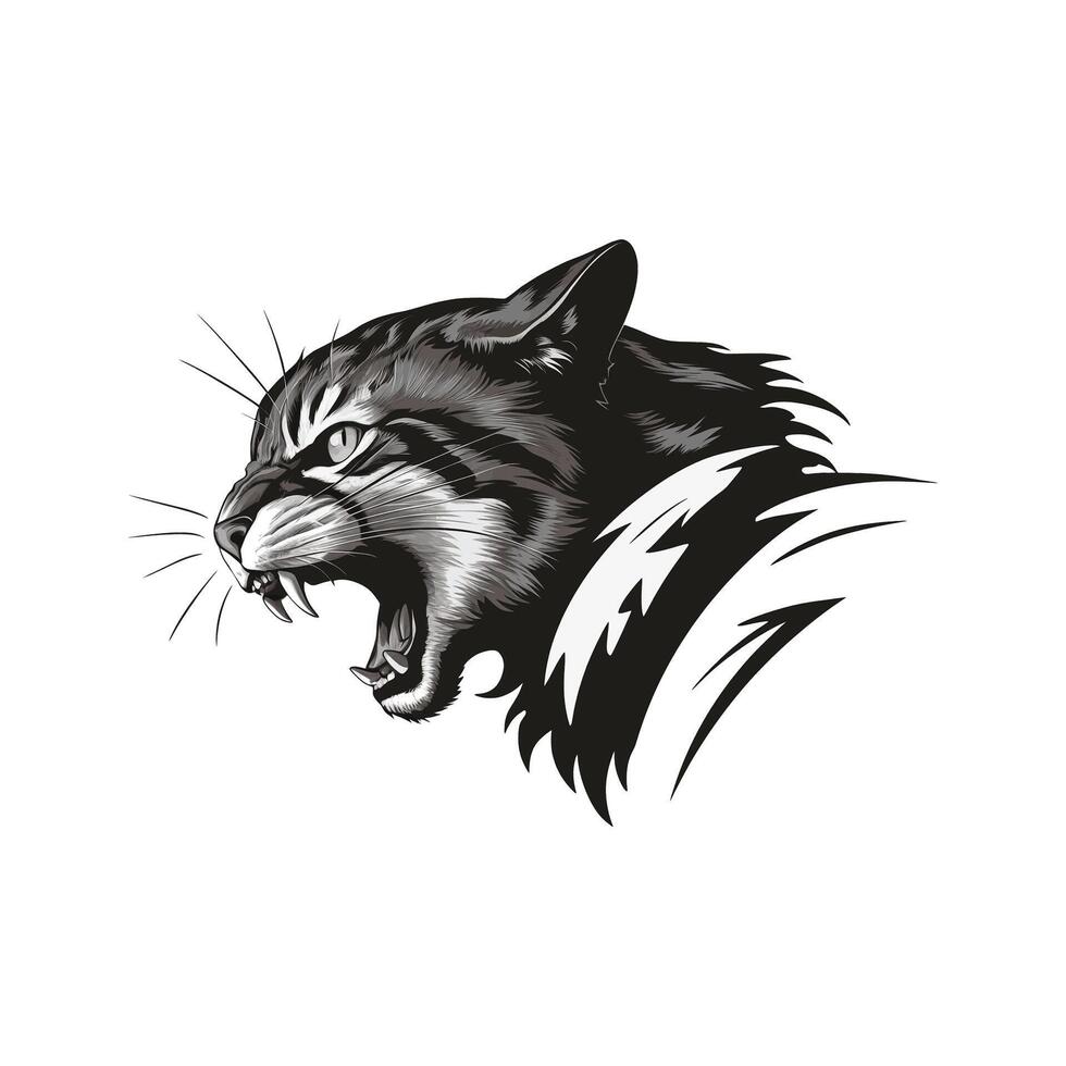 cat design roar illustration black and white logo vector