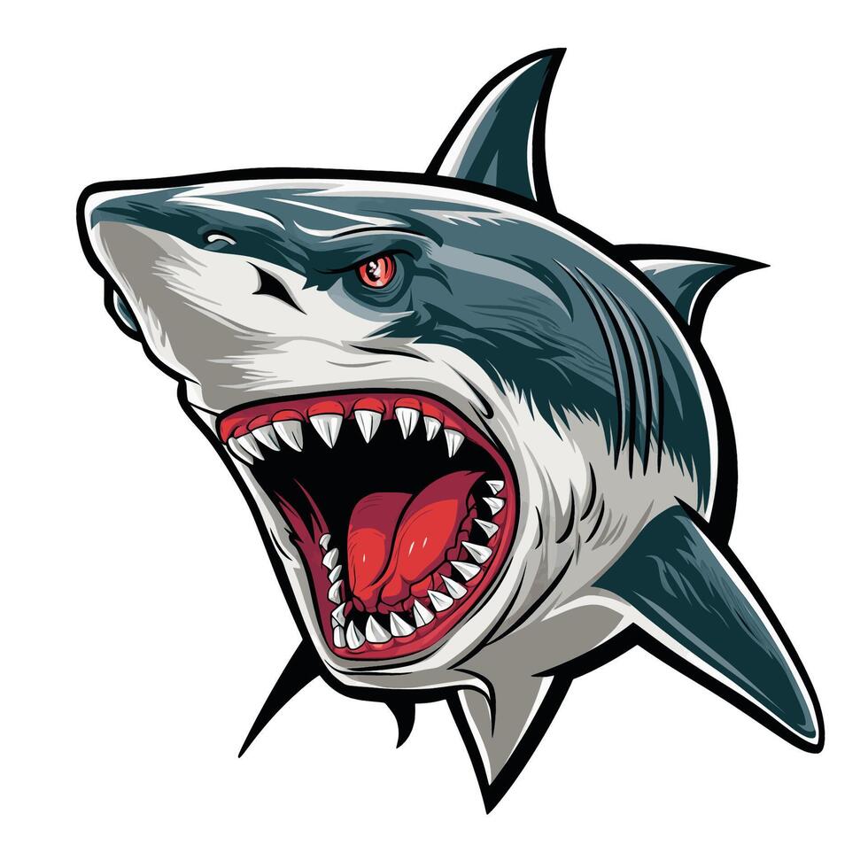 shark design character logo icon on white background vector