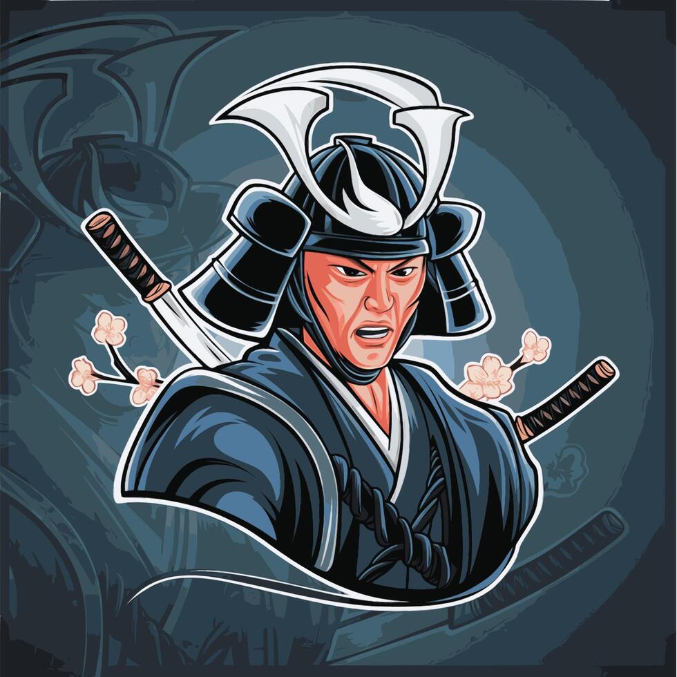 samurai close up design character illustration vector