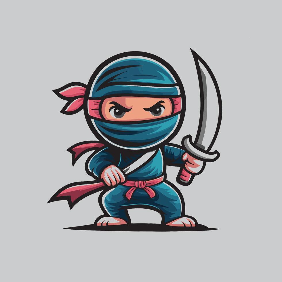 ninja character hold sword illustration vector