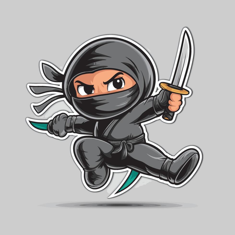 ninja character jump hold sword illustration vector