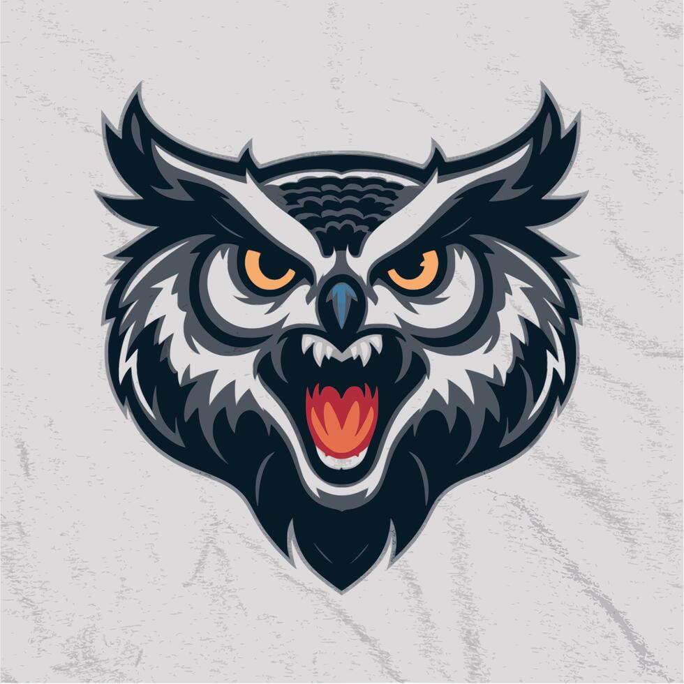 owl head illustration design logo on fabric background vector