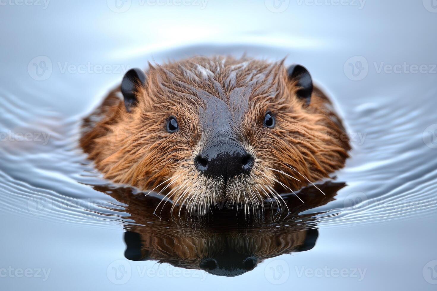 Eurasian beaver swimming in a lake photo