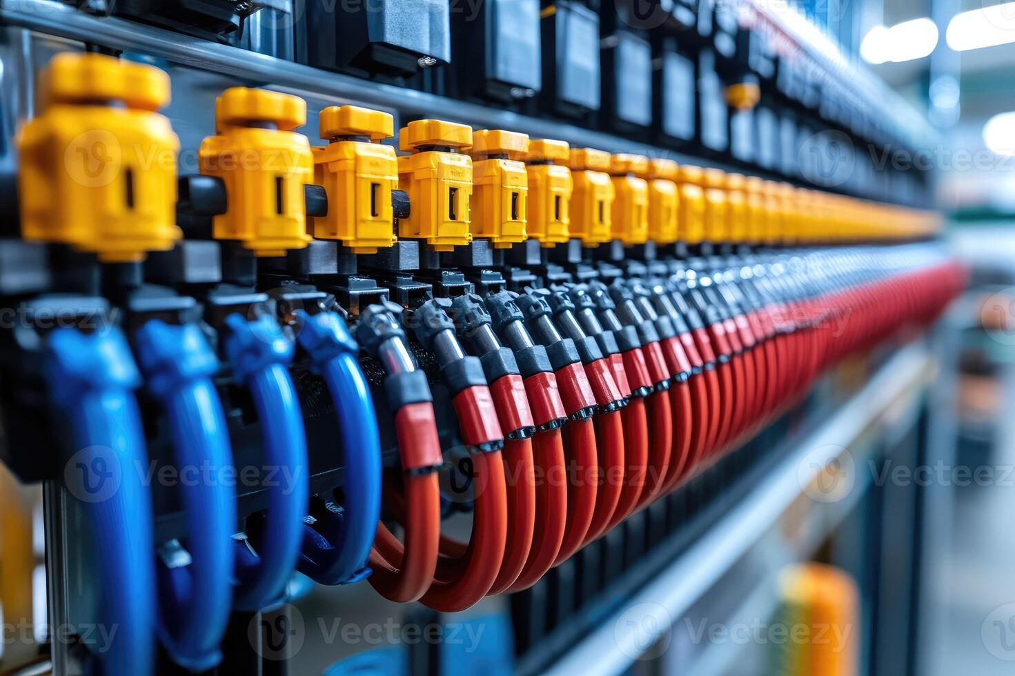 Electrical cabinet showing colorful terminal blocks with connected wires photo