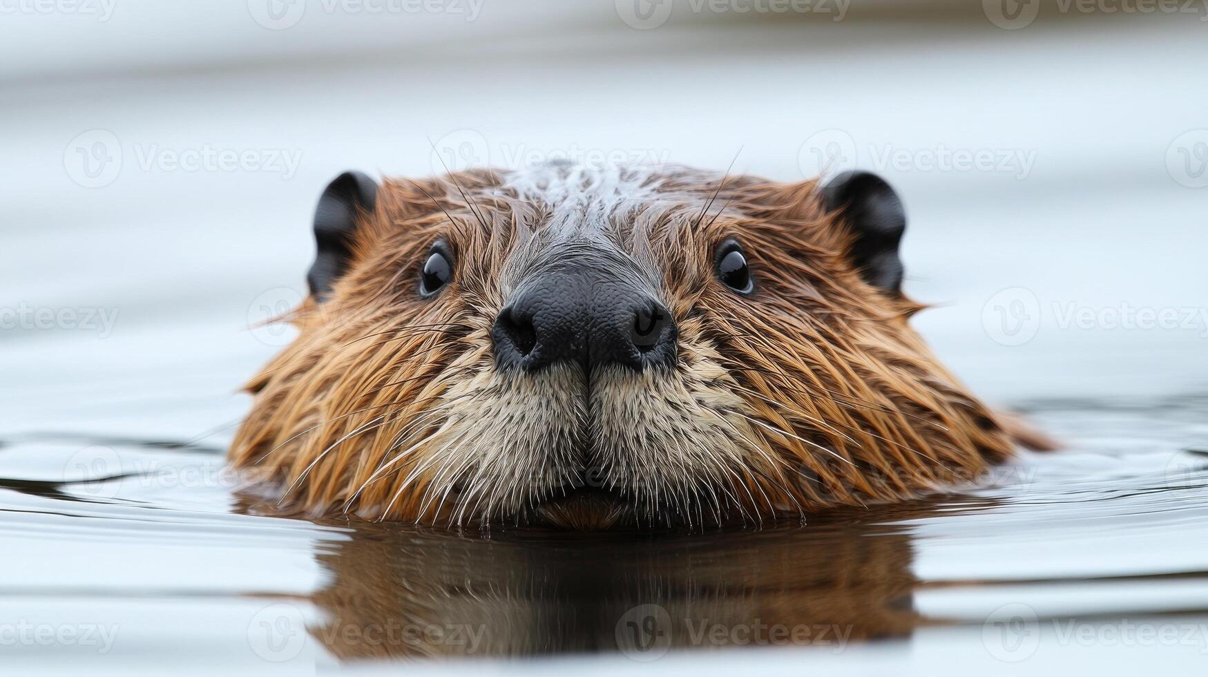 Eurasian beaver swimming in a lake photo