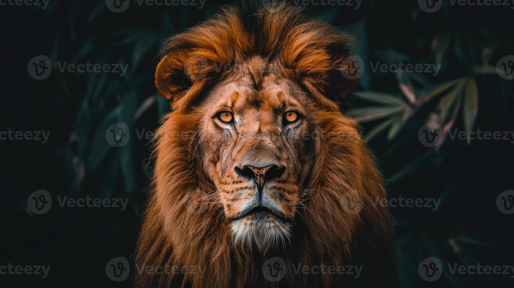 Close-up portrait of a fierce and powerful lion with an intense expression. photo