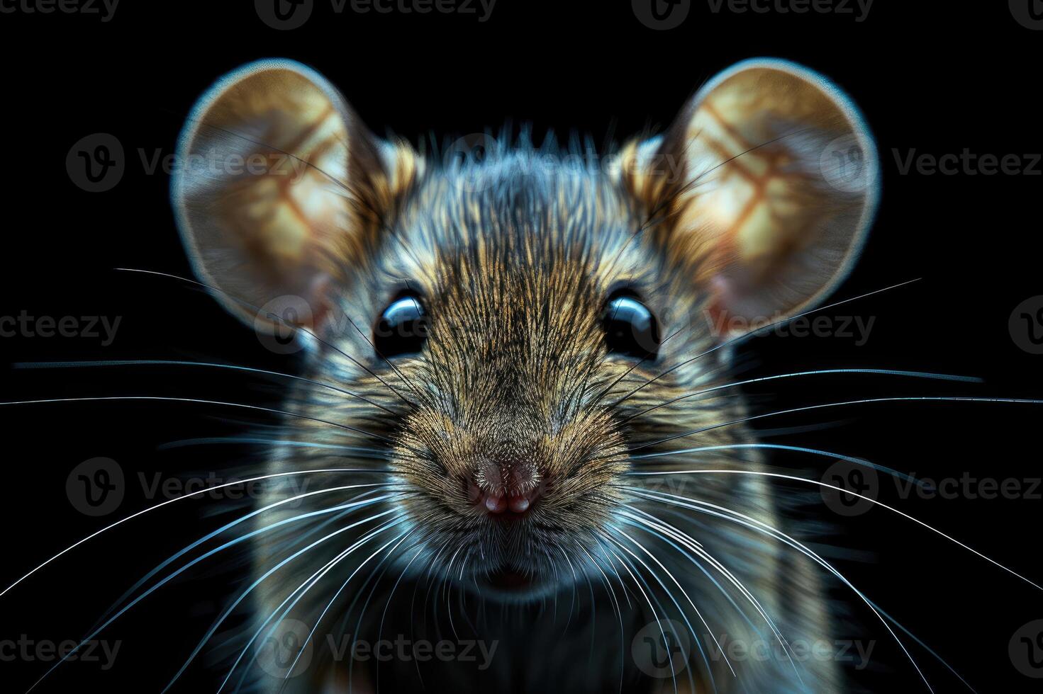 Brown mouse posing on a black background photo