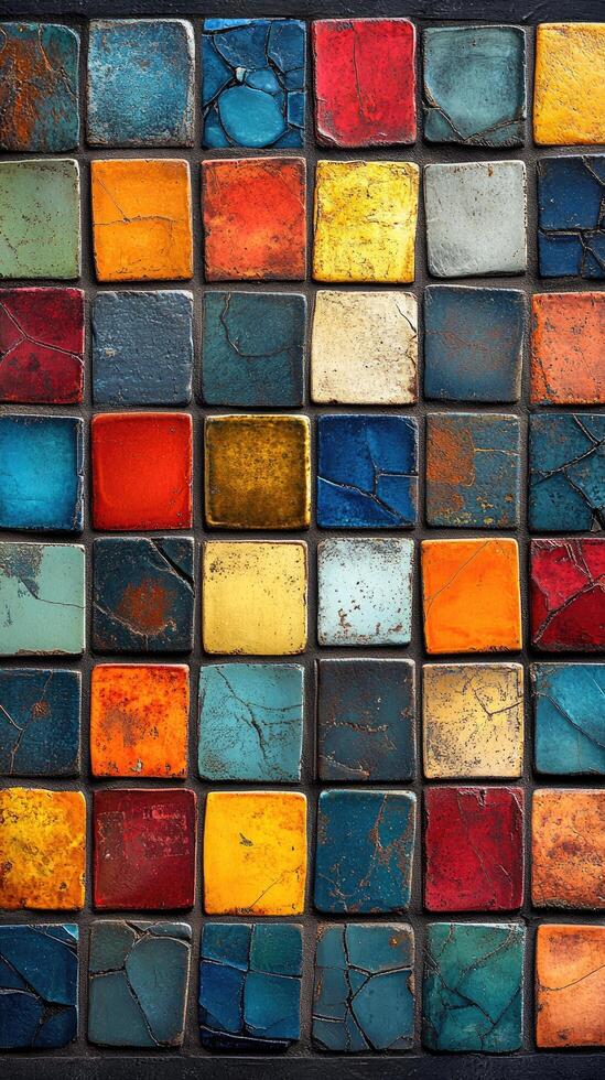 Colorful mosaic tiles forming abstract geometric pattern photo