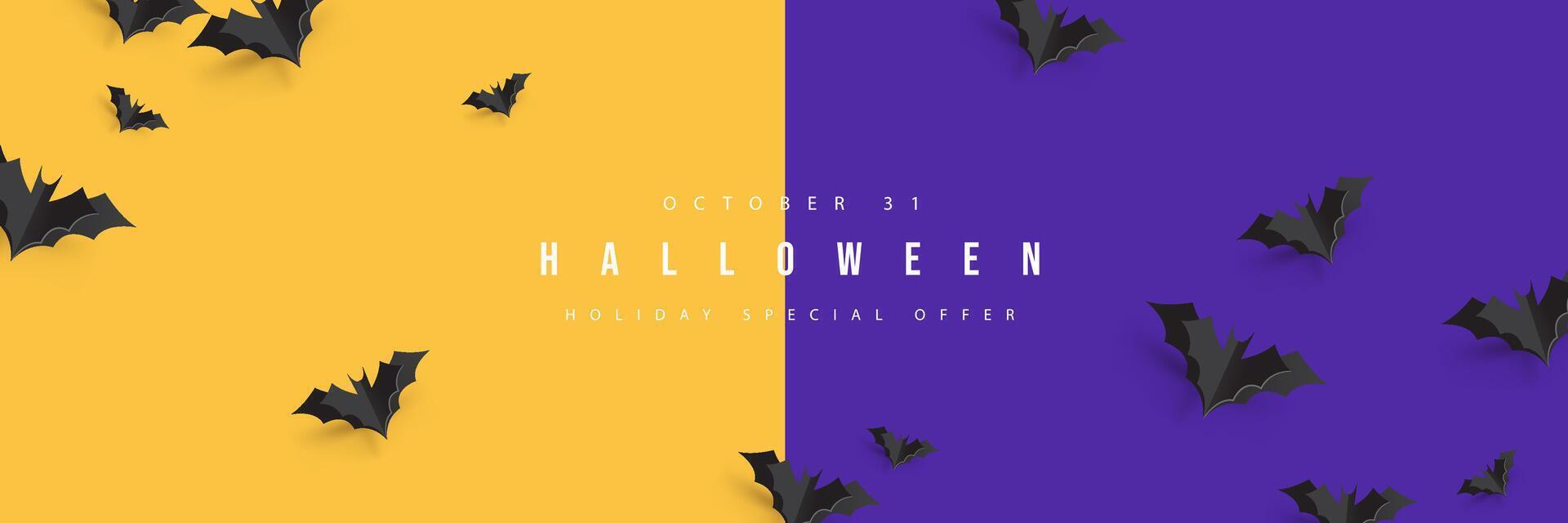 Happy Halloween banner template with flock paper art of bats flying vector