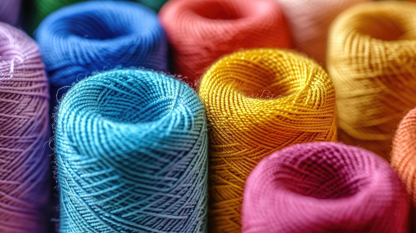 Variety of colorful sewing threads on wooden spools photo