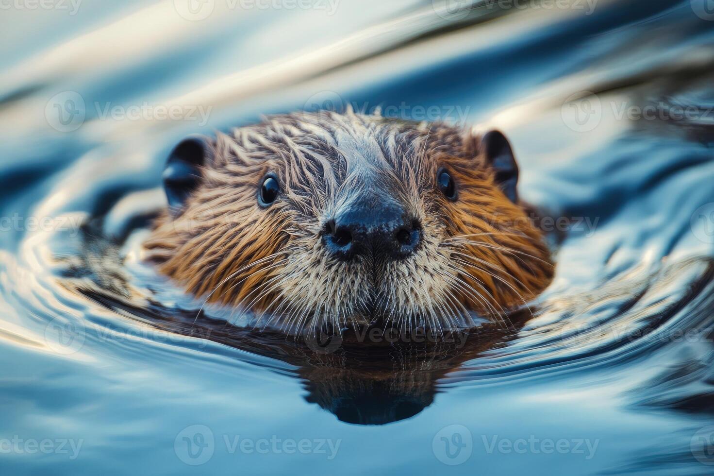 Eurasian beaver swimming in a lake photo