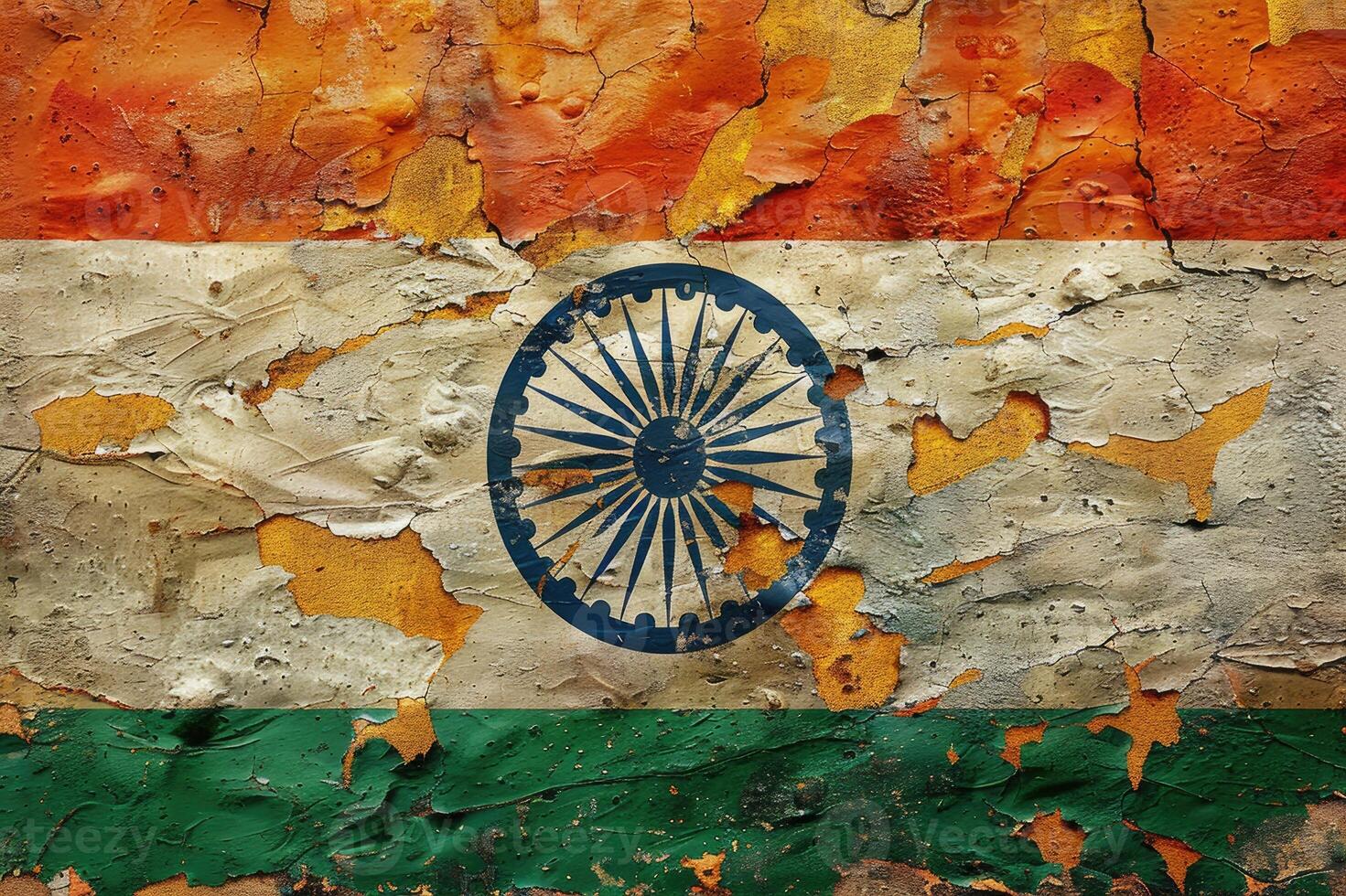 Indian flag painted on a cracked wall showing concept of history and patriotism photo