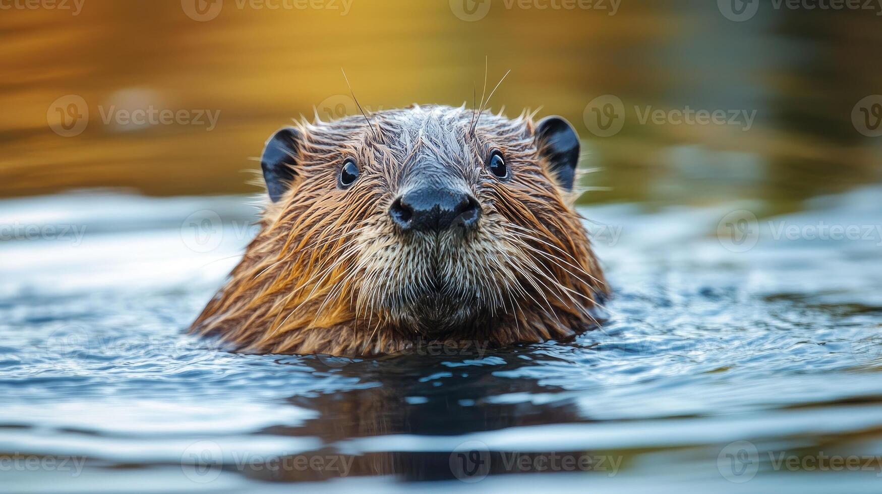 Eurasian beaver swimming in a lake photo