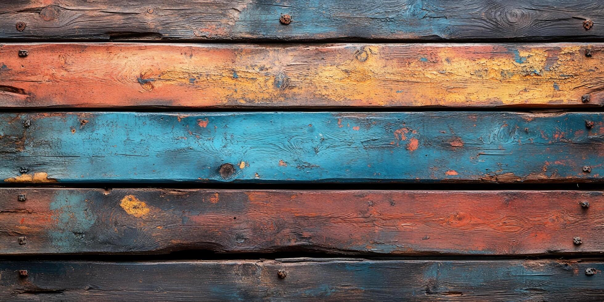 Colorful wooden planks forming a beautiful rustic background photo