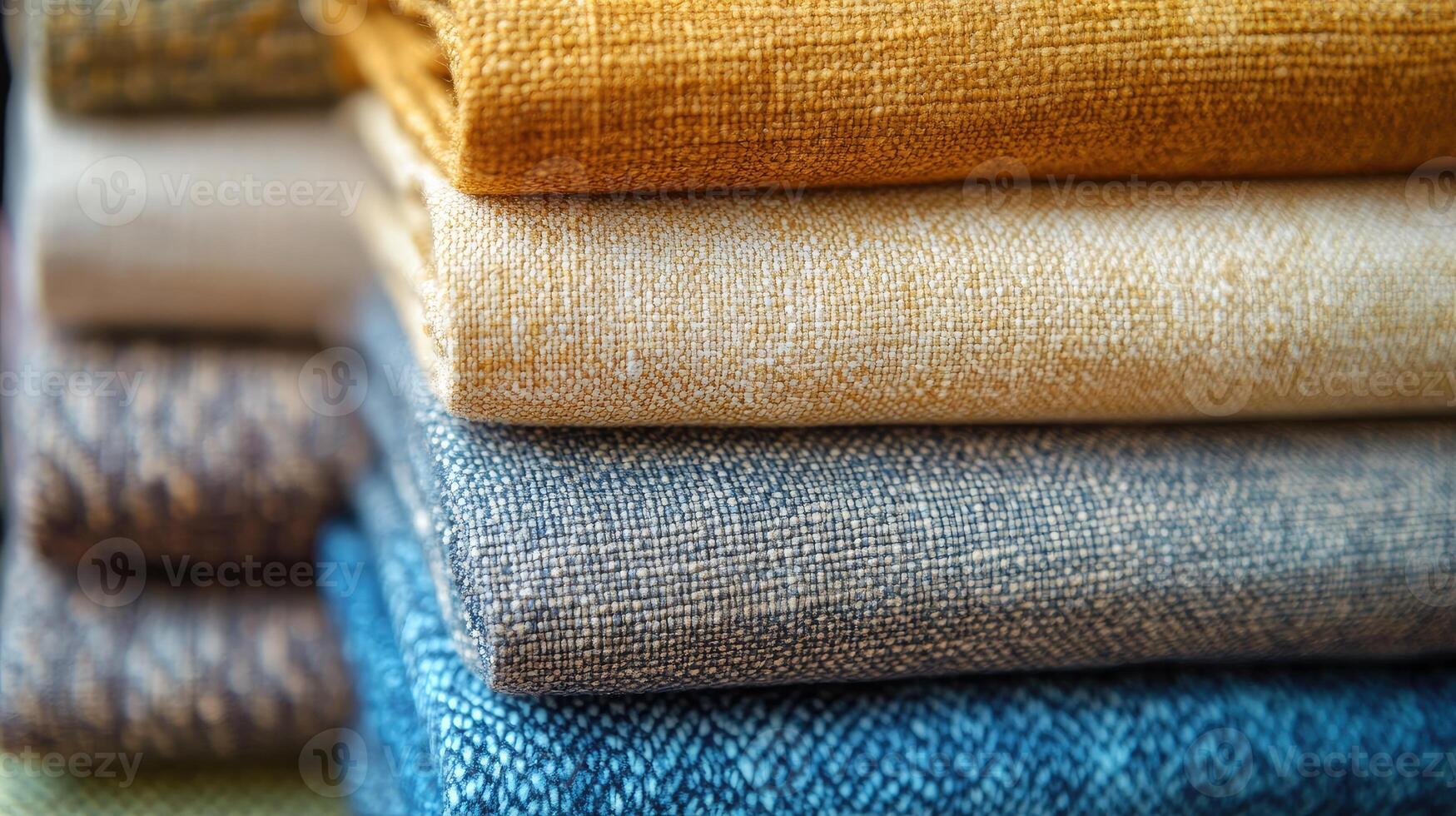 Stack of linen fabric in various colors showing texture photo