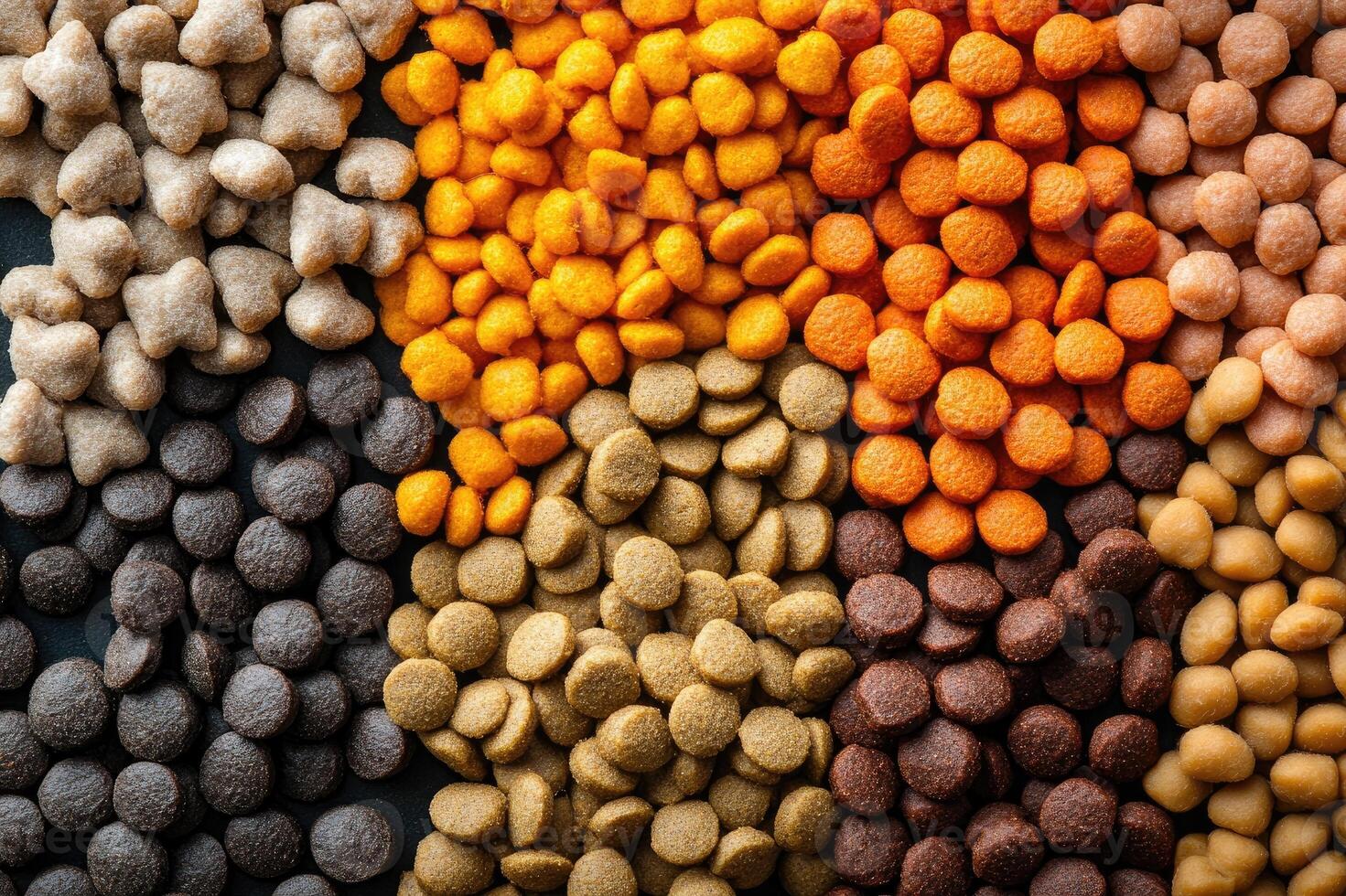 Dry dog food forming a colorful background photo