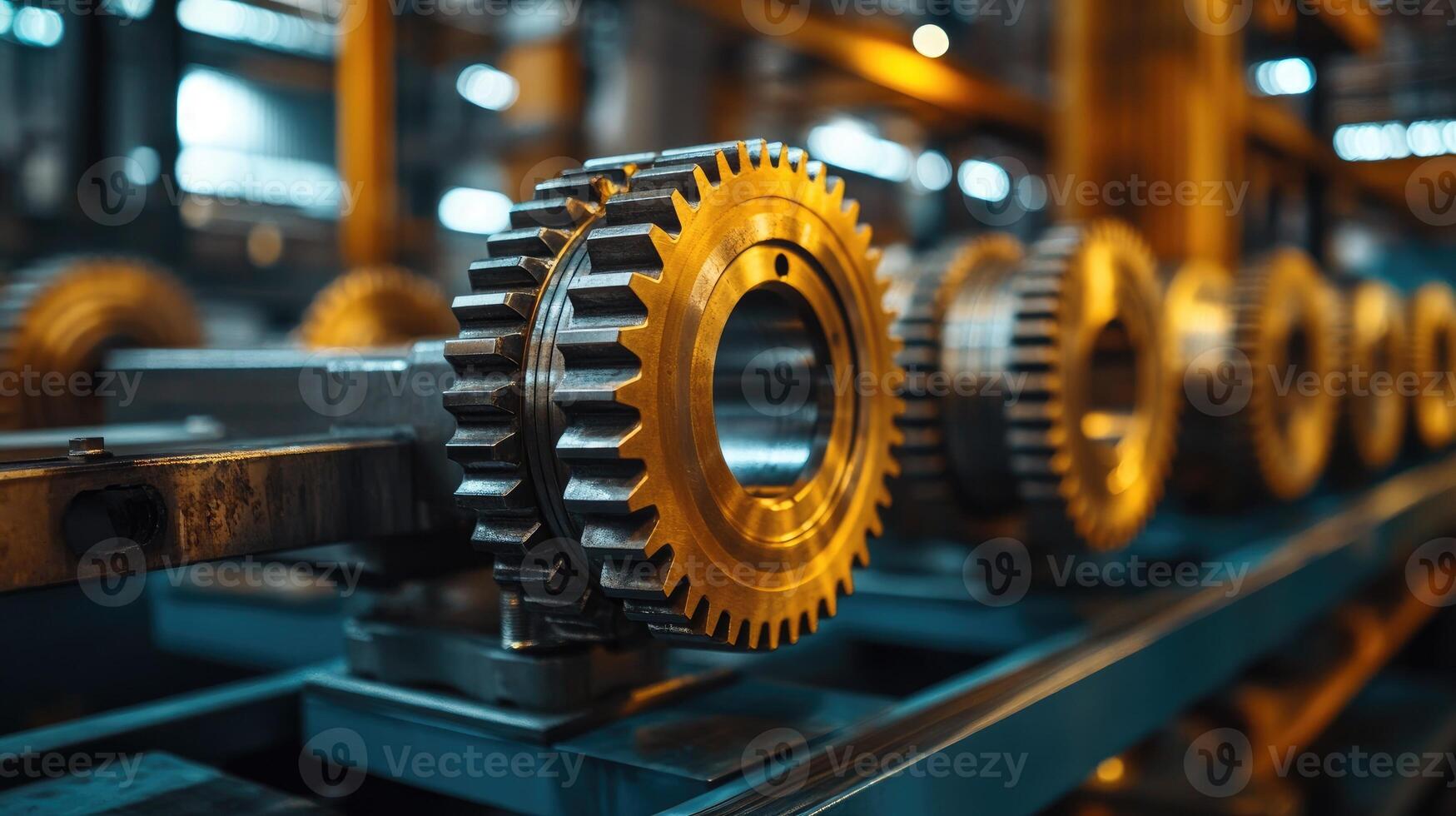Large cogwheels, gears, axles, and bearings comprising the working mechanism of an industrial machine photo