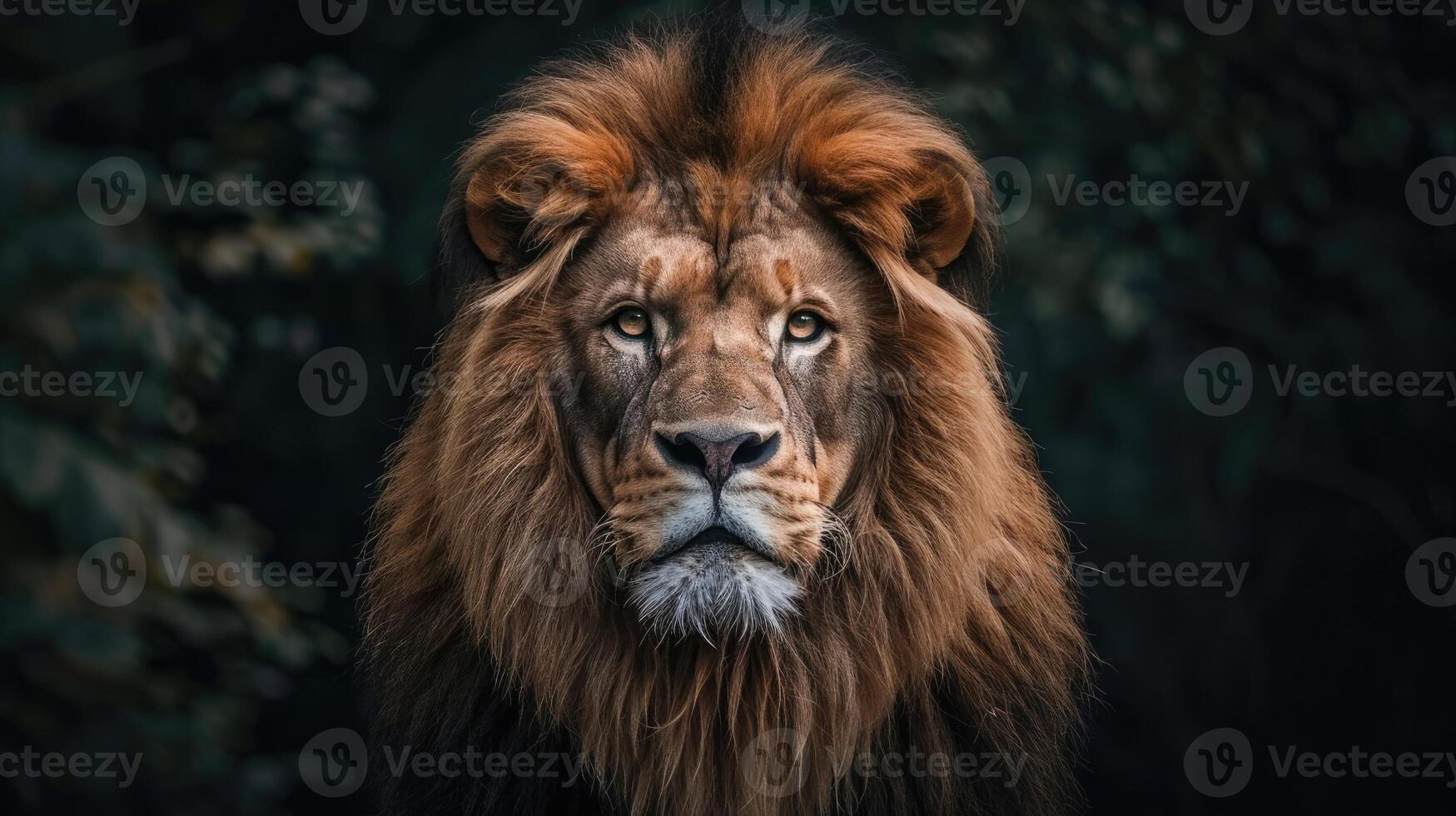 Close-up portrait of a fierce and powerful lion with an intense expression. photo