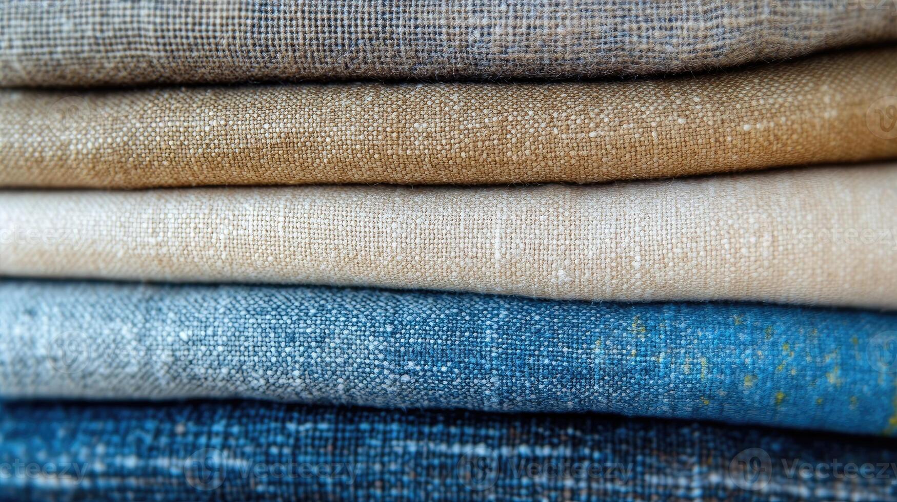 Stack of linen fabric in various colors showing texture photo