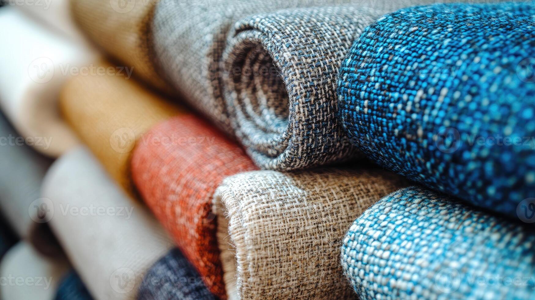 Stack of linen fabric in various colors showing texture photo