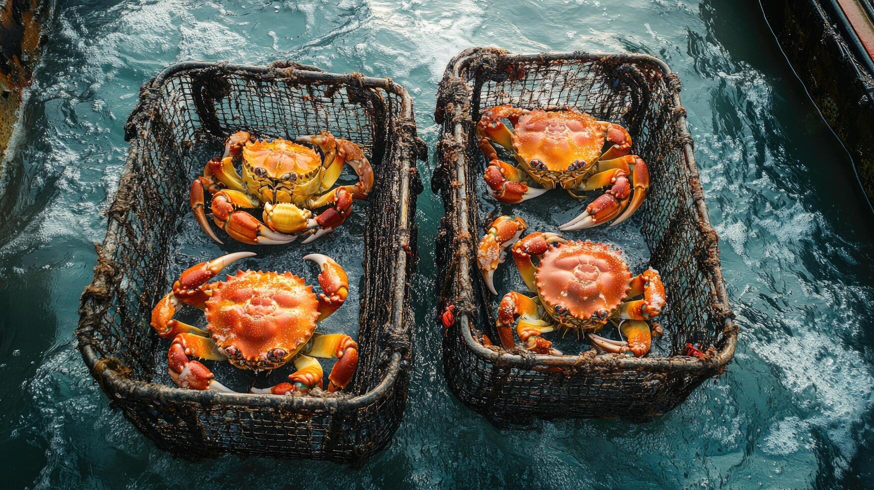 Live dungeness crab being captured in crab pot photo