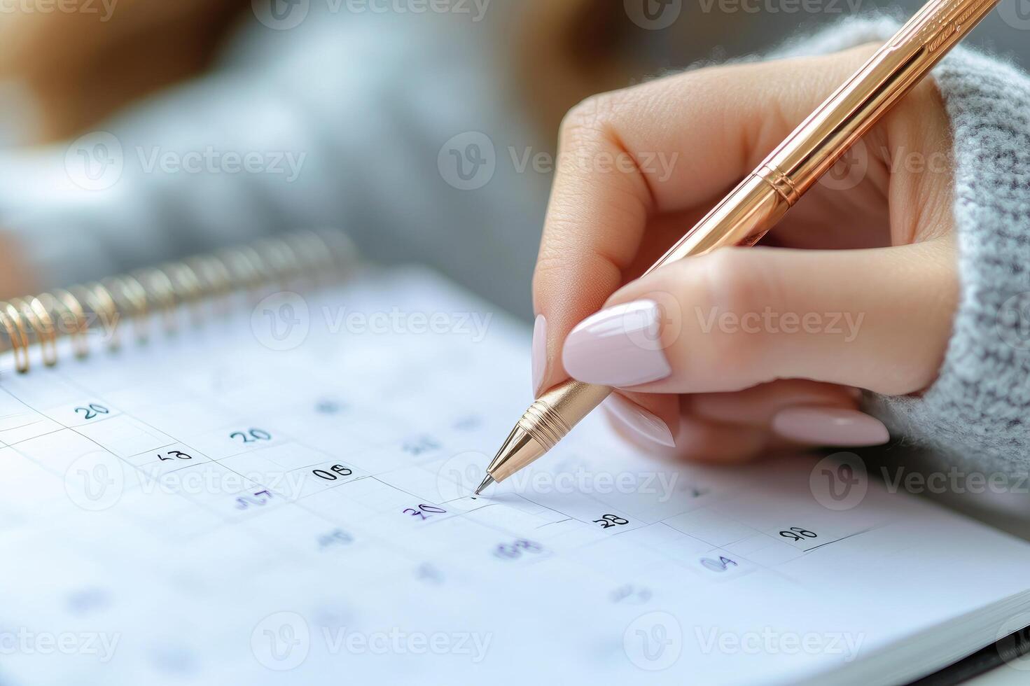 Woman planning schedule using elegant pen and personal organizer photo