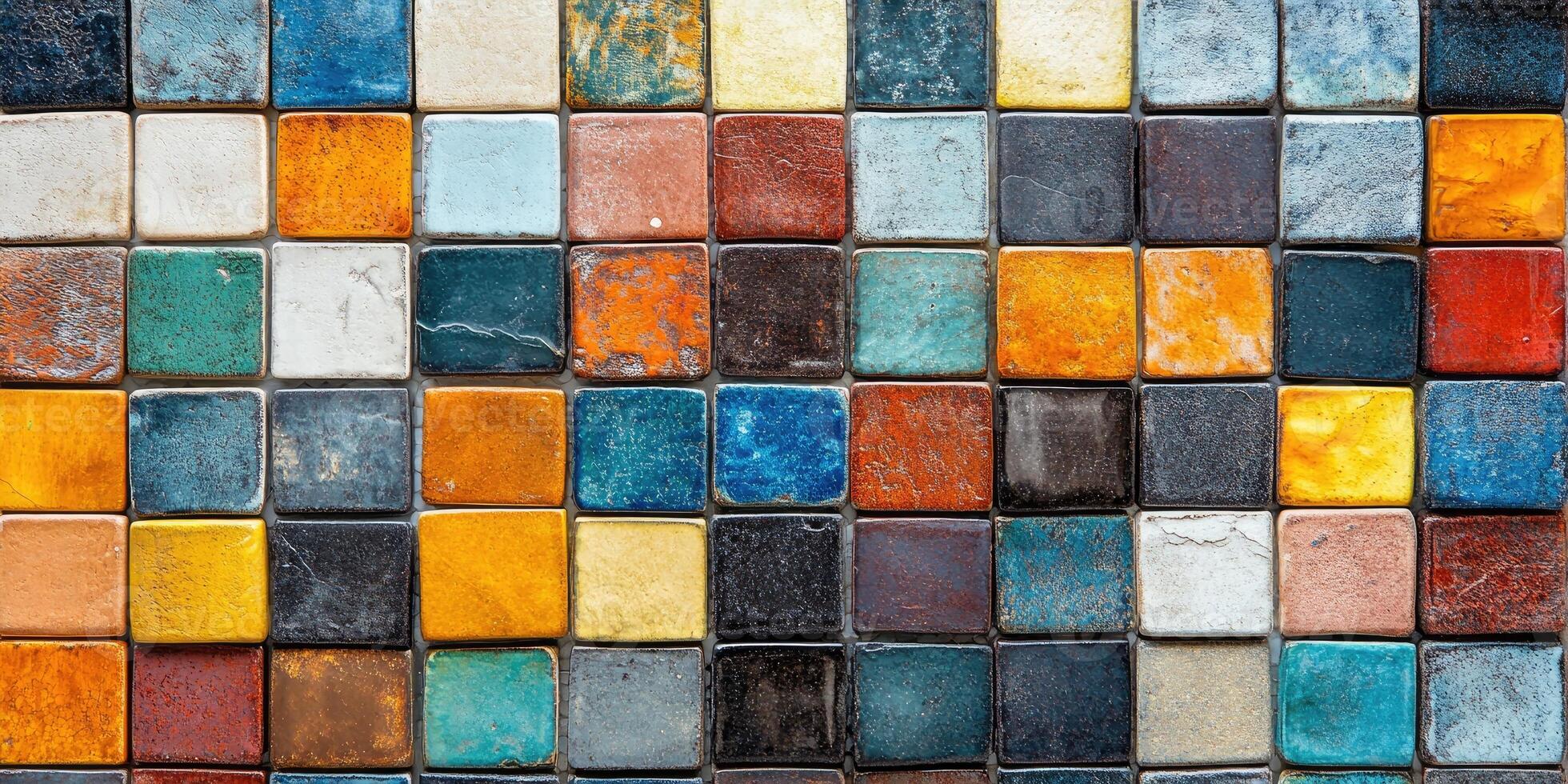 Colorful mosaic tiles forming a textured background photo
