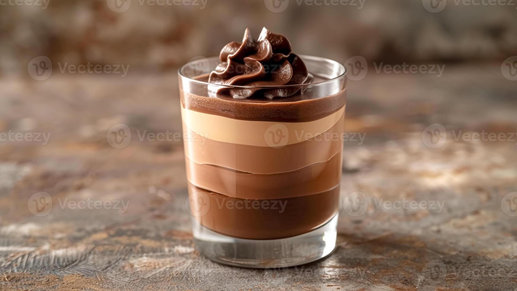 Layered Chocolate Pudding. Decadent Dessert, Sweet Indulgence, Gourmet Delight. photo