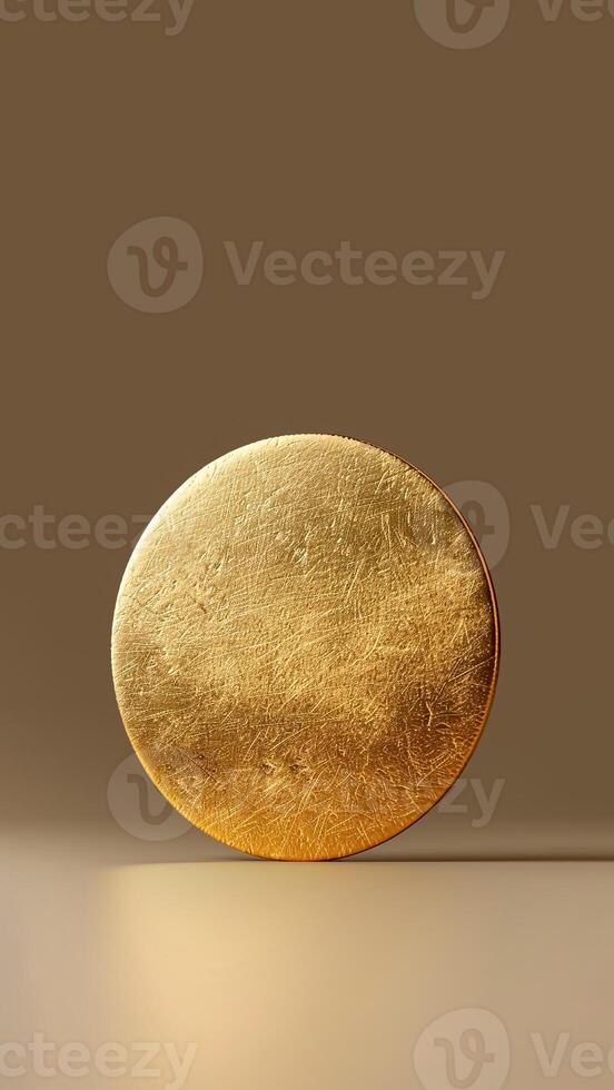 Gold Coin Against Golden Background. Copyspace, Wealth Symbol, Investment Asset, Financial Icon. photo