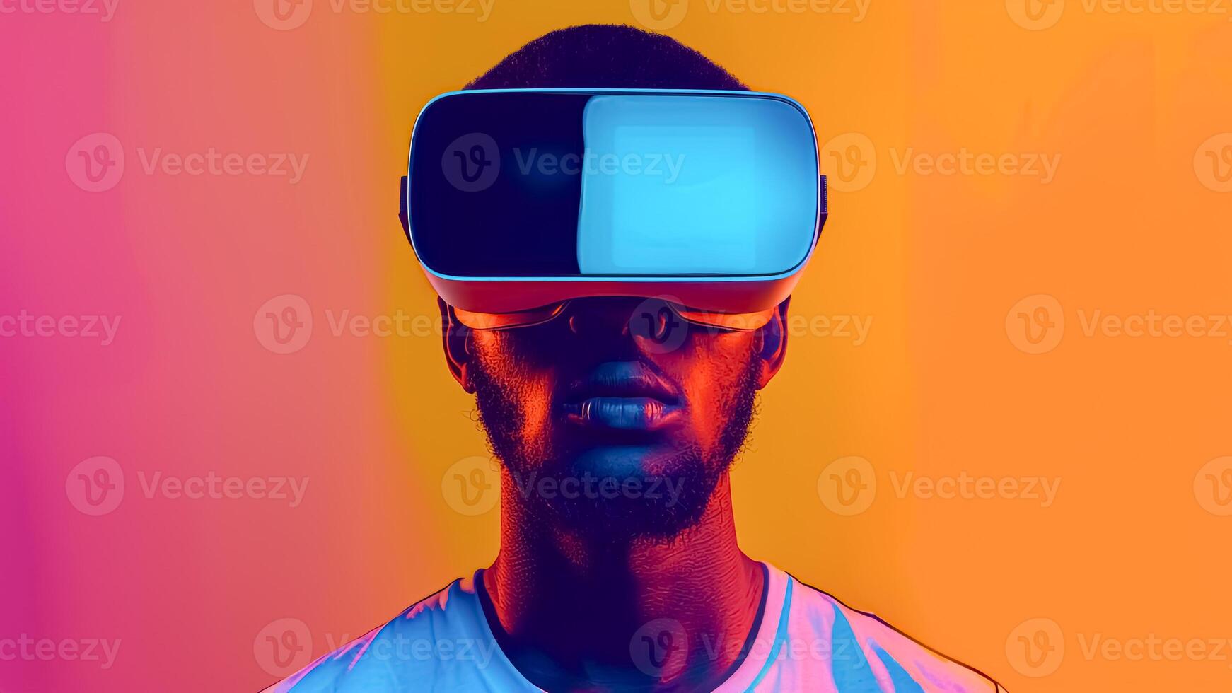 Person Exploring Digital World Through Virtual Reality Glasses. Tecnologic Innovation, Metaverse World, Future Tech. photo