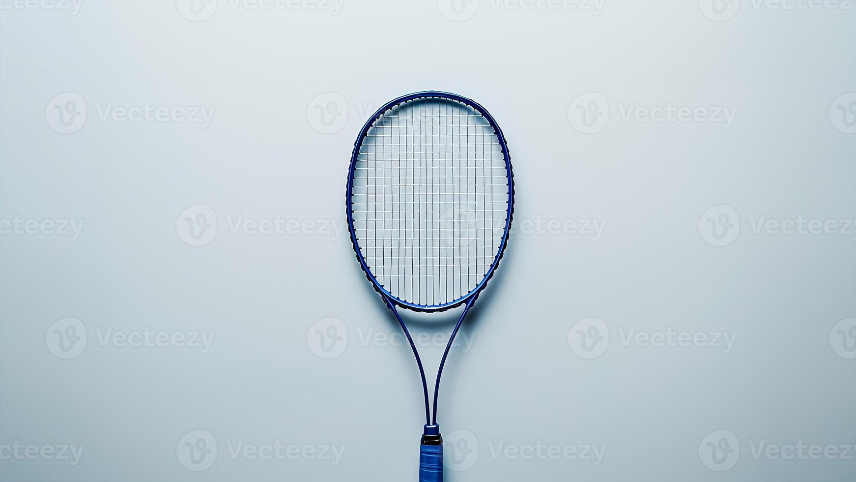 Blue Badminton Racket on White Background. Sports Gear, Fitness Activity, Athletic Equipment. photo