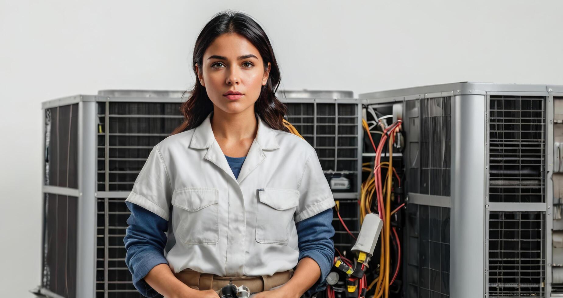 Female HVAC technician. Portrait of confident female technician standing with arms crossed. photo