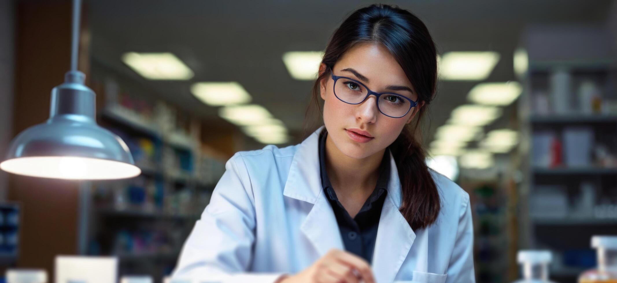 Portrait of a female scientist looking at camera while working in a laboratory photo