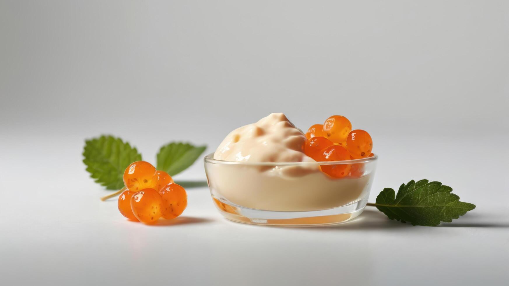 Creamy currant sauce with currant berries on a white background. photo