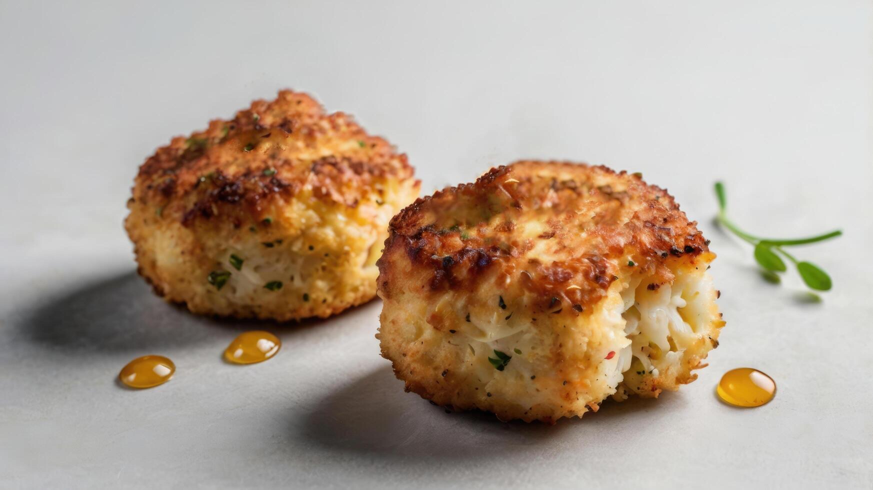 Baked cauliflower croquettes on white background, selective focus photo