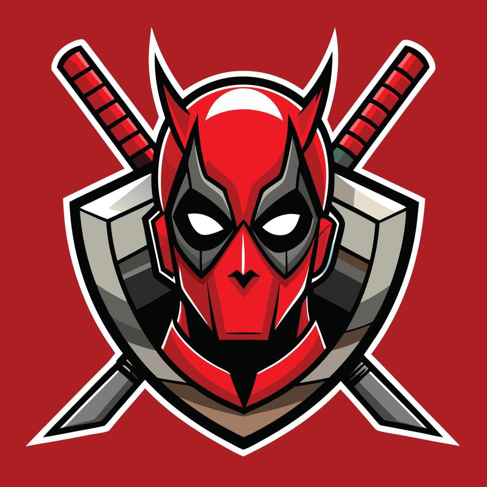Comic Style Superhero DeadPool Mask with Dual Swords Bold and Iconic Character Design vector
