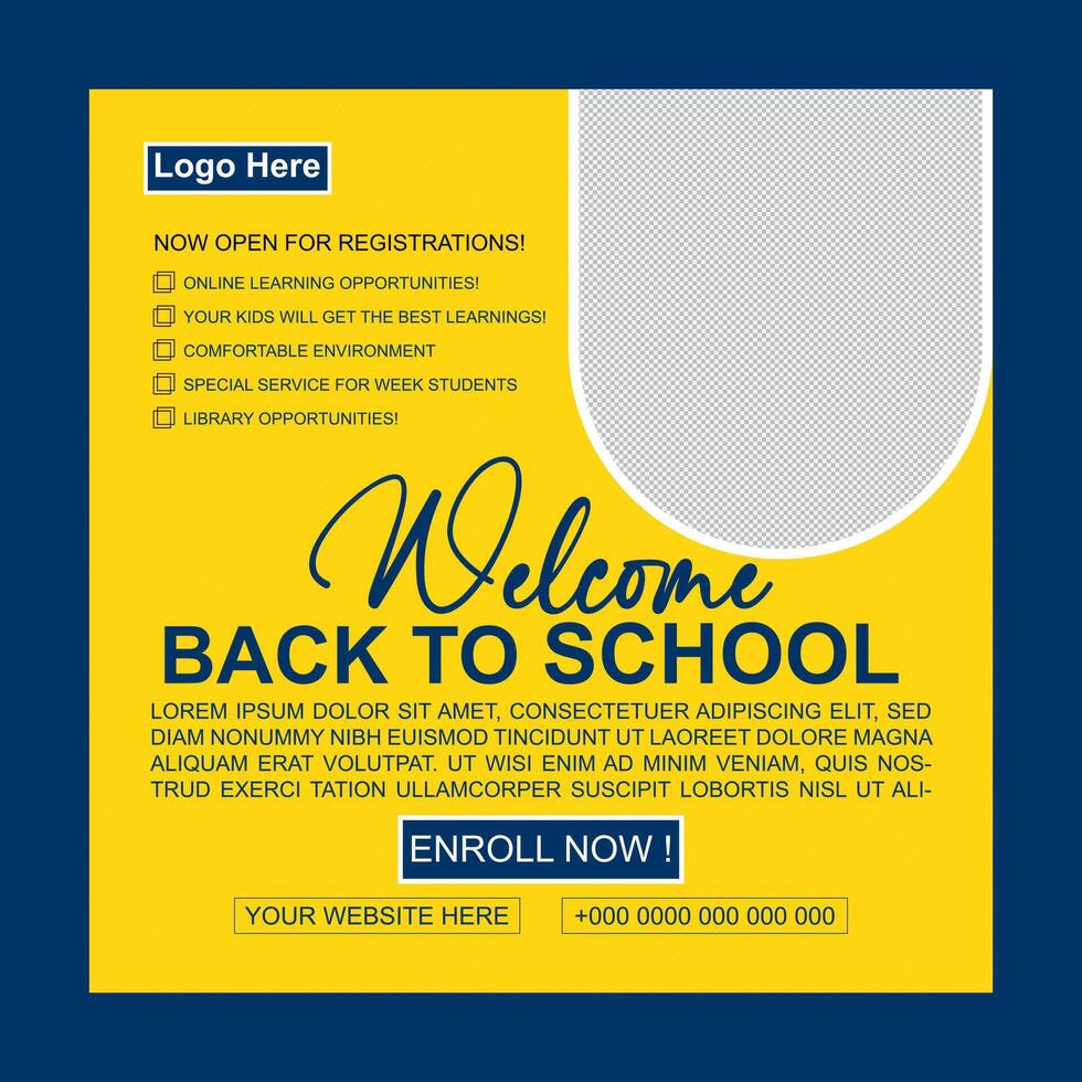 Welcome Back to School Eye Catching Social Media Post Design Templates vector