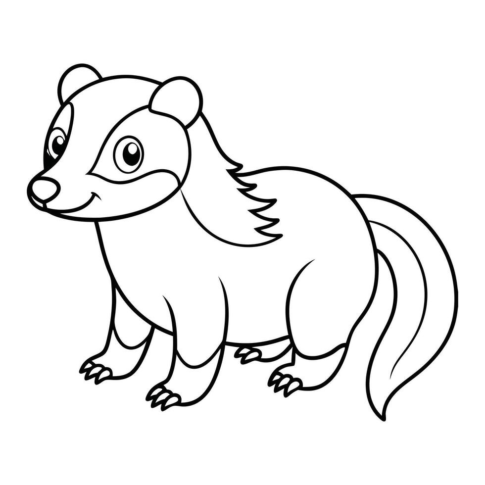 Honey badger Outline Design, Honey badger Clipart, Cute Baby Honey badger illustration in black and white vector