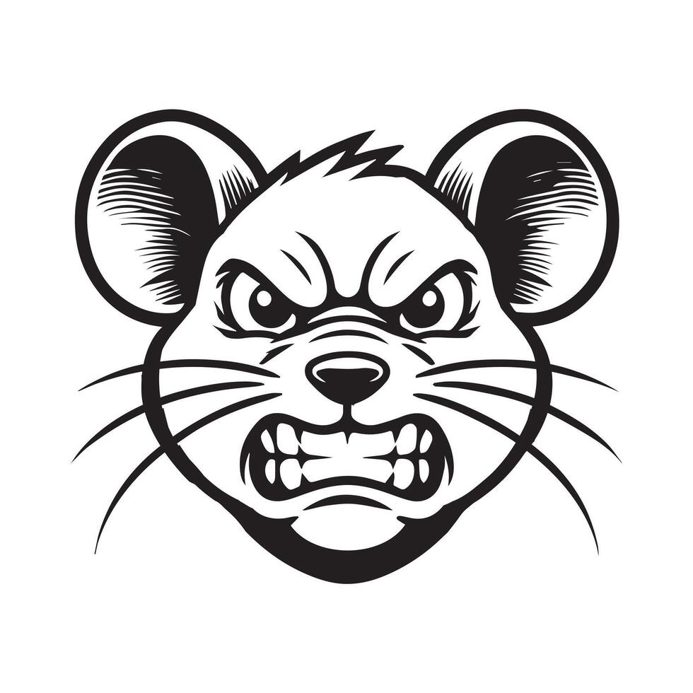 Mouse Face Clipart - House mouse Outline Logo - Small Rodent illustration in black and white vector